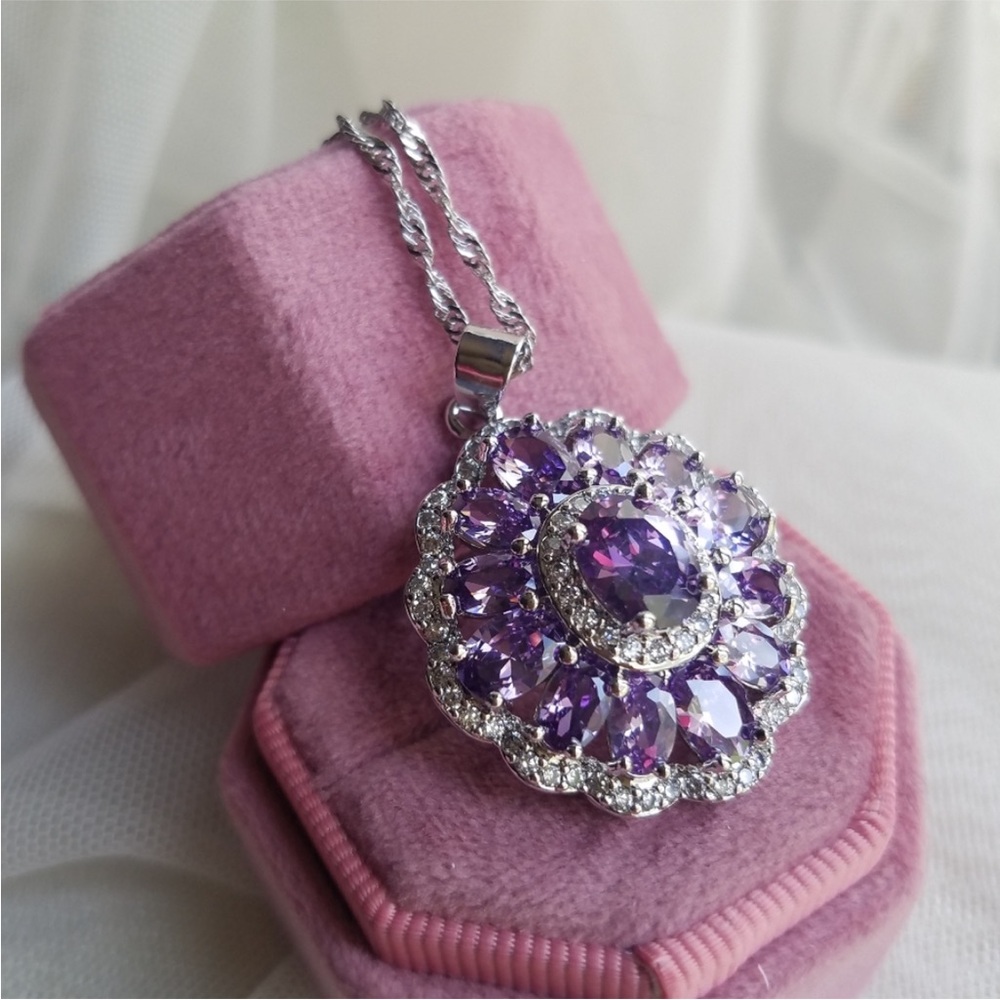 Swarovski Elements Amethyst Purple 925 Sterling Silver Statement Necklace NEW - Picture 5 of 9